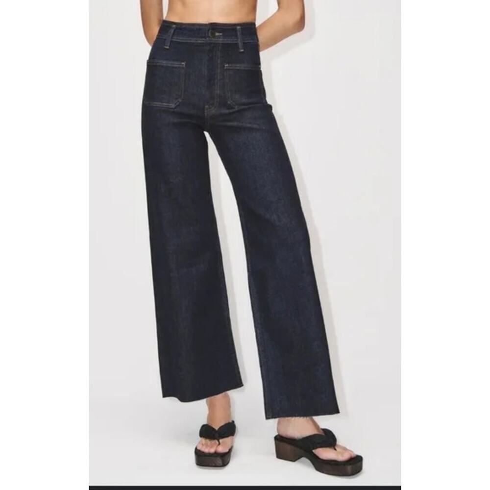 Zara Women's Jeans‎ The Patch Pockets Marine Straight Wide High Waist Retro Crop